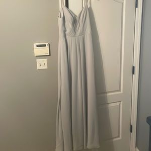 Beautiful light green (I think sage is the color) dress.